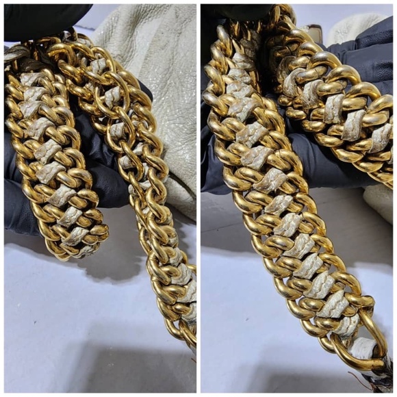 Authentic Prada Cervo Lux Shimmer Hobo Bag Off-White - Picture 10 of 16